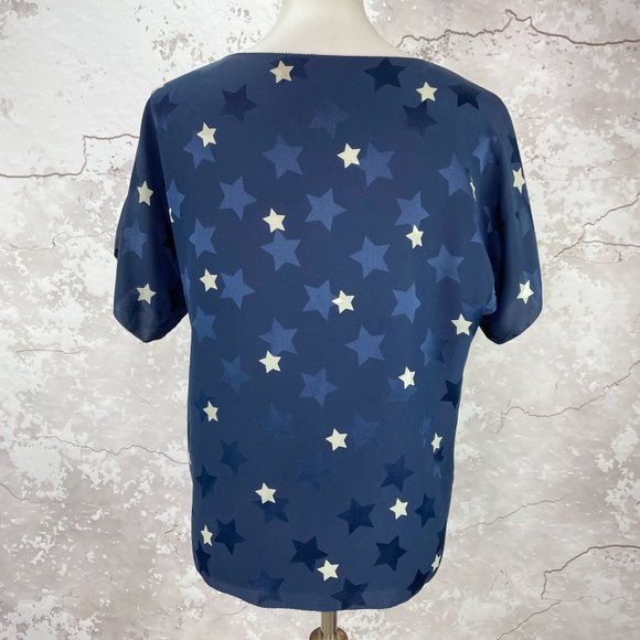 Vintage Silk Mary Ann Restivo Star Blue 80s Top S - Picture 5 of 8
